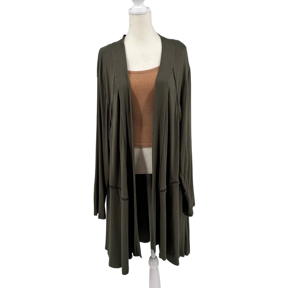 Avenue Cardigan Jacket Green Womens Size 26/28 Open Front Draped Lace Trim NWT